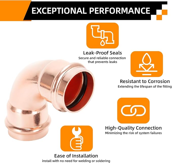 1/2" 90° Press Fittings Elbow for Copper Pipe Repair 10 Pack | Lead-free copper - Image 3
