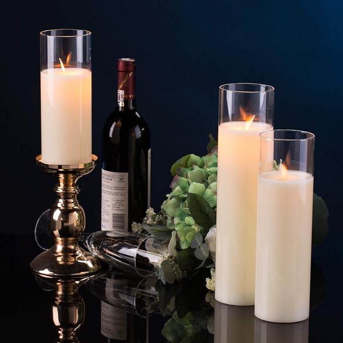 AKU TONPA Pack of 3 Flameless Candles Battery Operated Real Wax Glass - Image 3