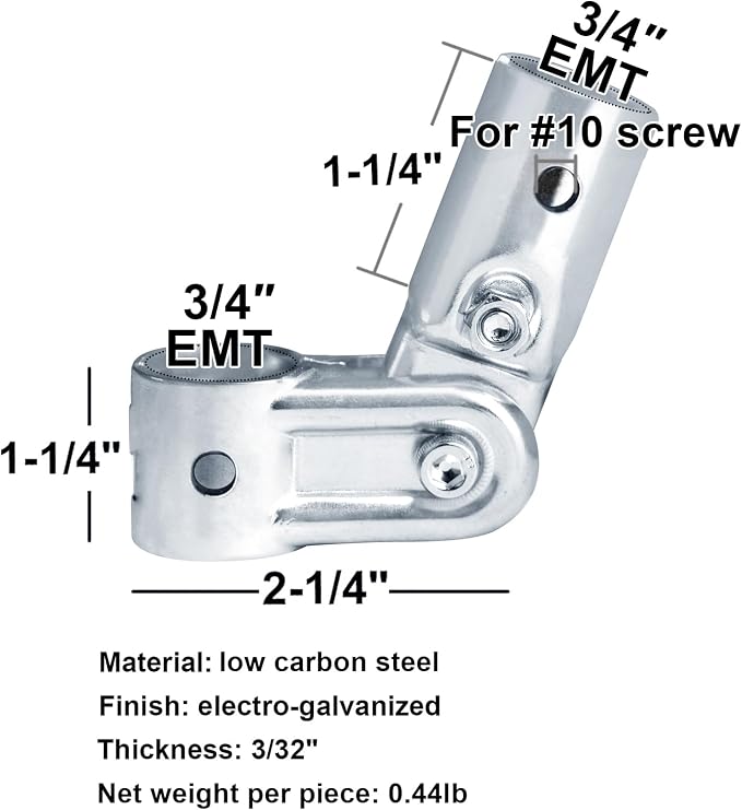 10 Sets Adjustable Angle Pipe Clamp Connector, Fits 3/4" EMT Conduit | 2-Way - Image 3