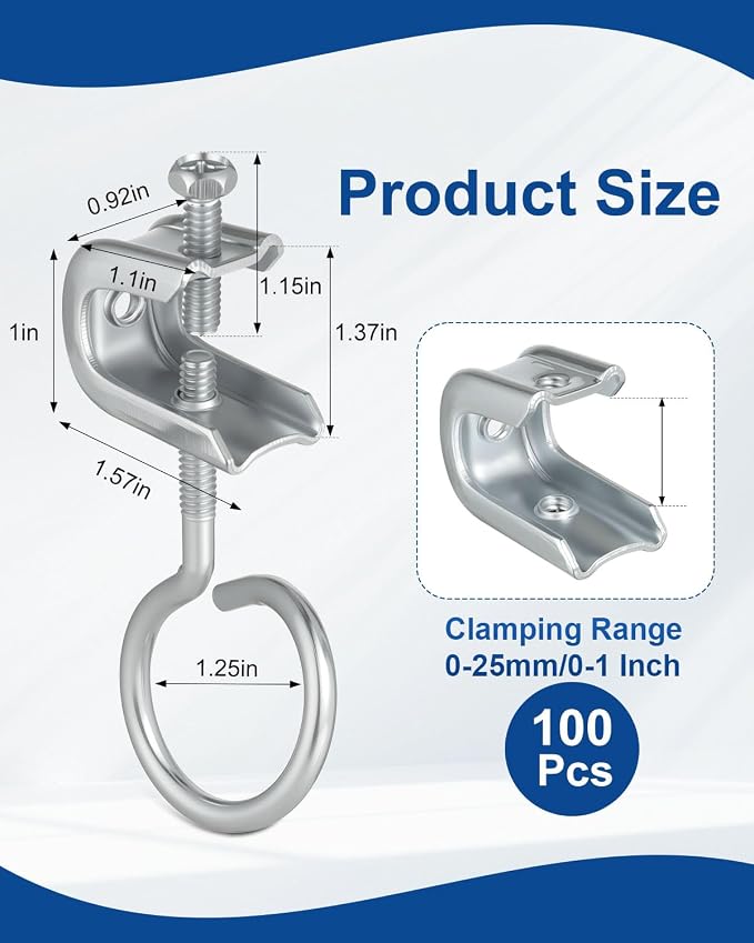 100Pack 1/4" x 20 Beam Clamps Steel Small C Clamp - Image 2