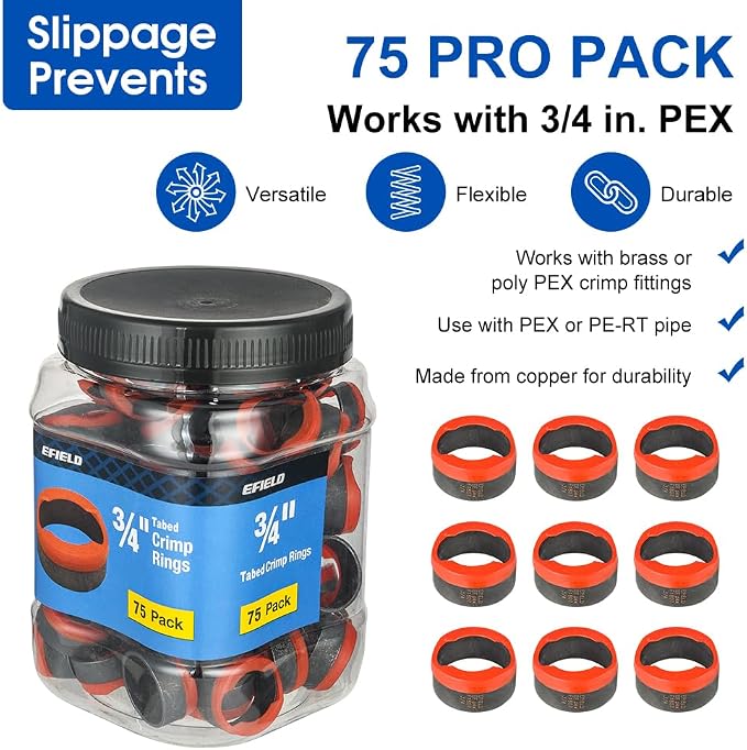 75 piece Pro EFIELD 3/4-inch Pex Copper Crimp Rings - Image 3