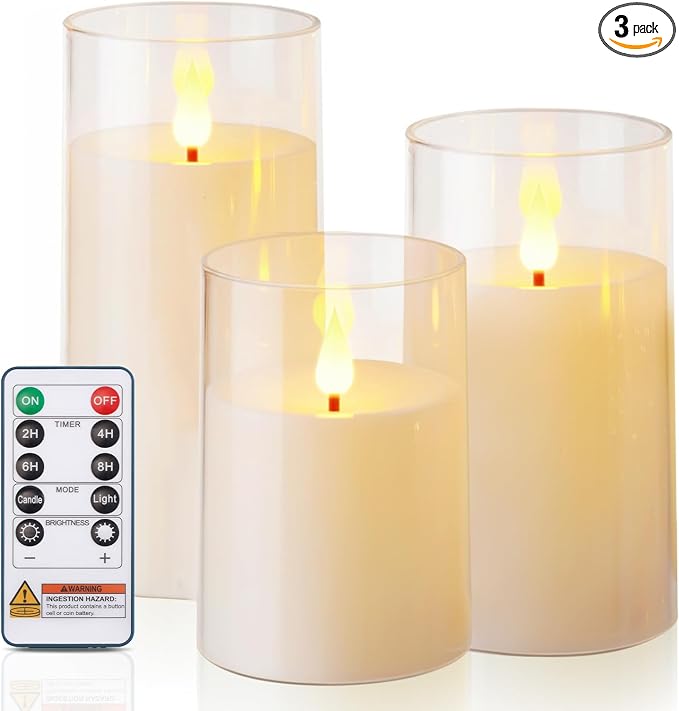 Homemory Ivory Flameless Candles, Battery Operated Acrylic LED Pillar Candles by Homemory
