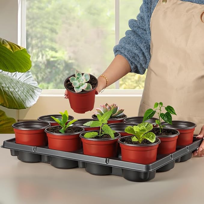 RooTrimmer 4 inch Round Nursery Pots 60pcs, 12 Cell Nursery Pots Trays 5 Pcs - Image 6