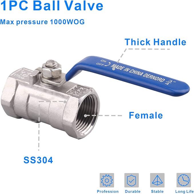 DERNORD Stainless Steel Ball Valve 1PC Type NPT Standard Port - Image 3