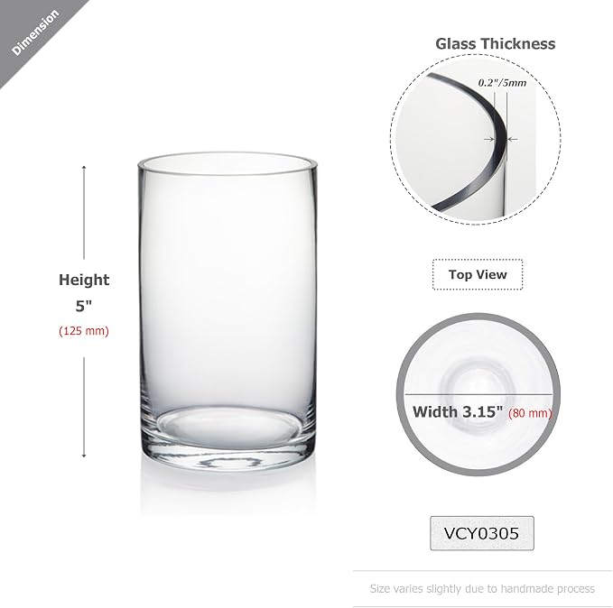 WGVI Quality Thick Clear Cylinder Glass Vase, Floral Container, Glass Candle - Image 3