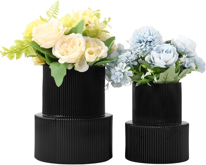 Ribbed Glass Vases for Bouquet, Modern Vase for Living Room, Coffe Table by YANWE