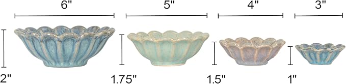 Creative Co-Op 4-Piece Stoneware Flower Shaped Bowl Set in Reactive Glaze - Image 2