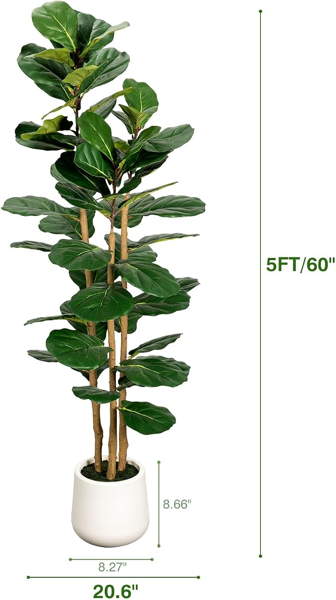 Artificial Fiddle Leaf Fig Tree in Modern White Planter, 5ft | Large Fake Tree - Image 6