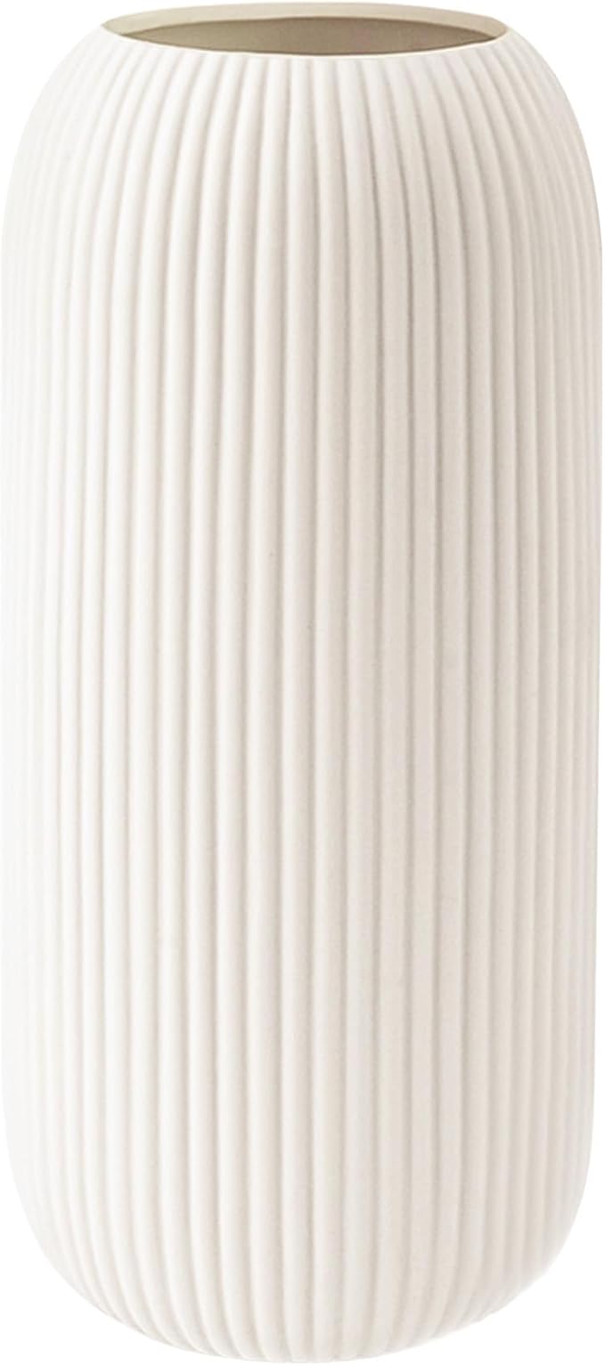 Ceramic Vase for Flowers – Modern Small Ribbed Textured Flower Vase for Home by RIKBVOM