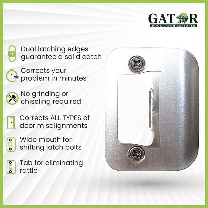 Gator Door Strike Plate 2-1/4" Latch Restorer, Satin Nickel, No Chiseling - Image 5
