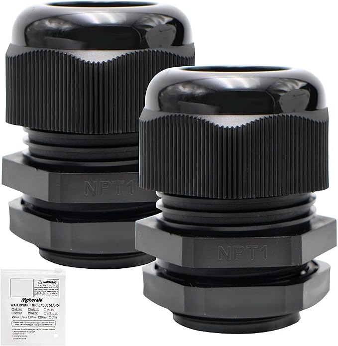 MAKERELE 2Pcs 1” NPT Cable Gland Connector, IP68 Waterproof | Plastic Nylon by MAKERELE