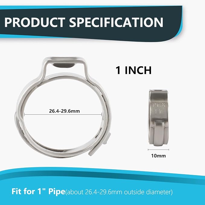 1000PCs 1 Inch PEX Cinch Clamp Rings, 304 Stainless Steel Pex Crimp Rings - Image 2