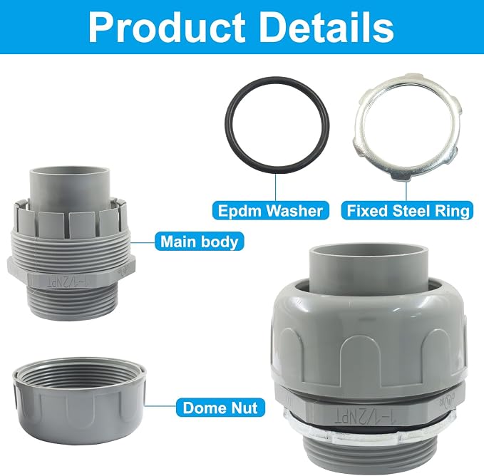 2Pcs 1-1/2 Inch NPT Liquid Tight Connector | Nonmetallic Straight, Electrical - Image 4