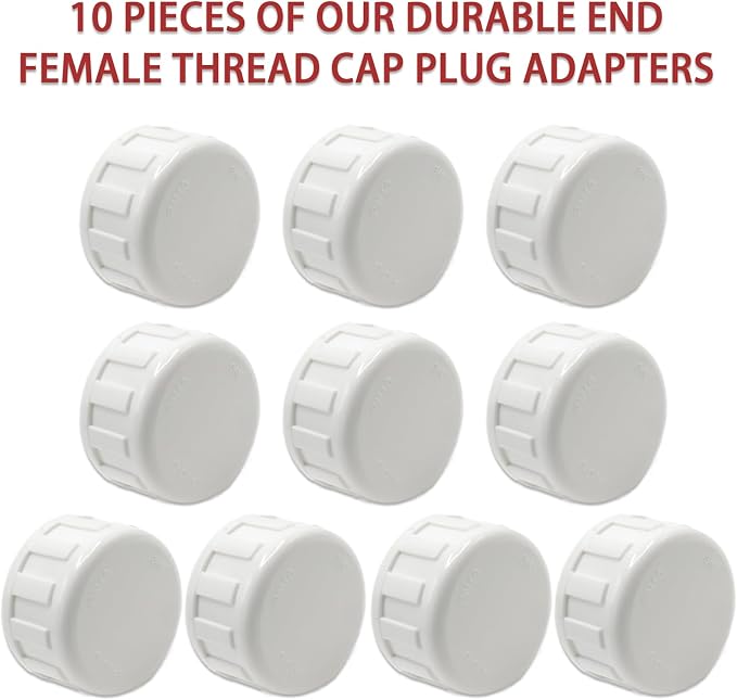 10-Pack PVC Female Thread End Cap Plug Fittings, 3/4Inch White | plumbing diy - Image 2