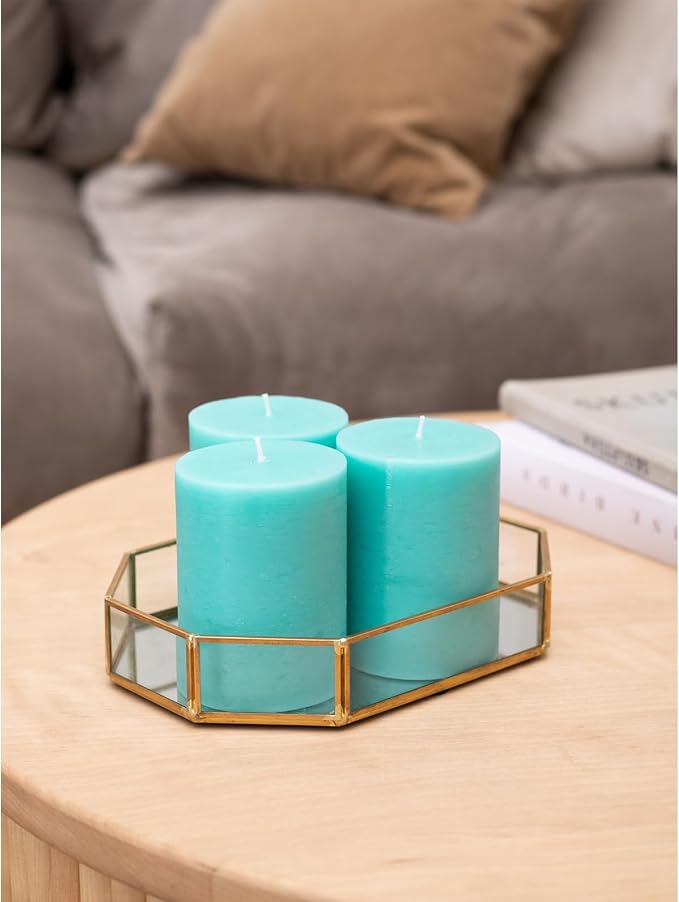 3x4 inch Pillar Candles Set of 3 – Unscented Dripless Rustic Turquoise Candles - Image 5