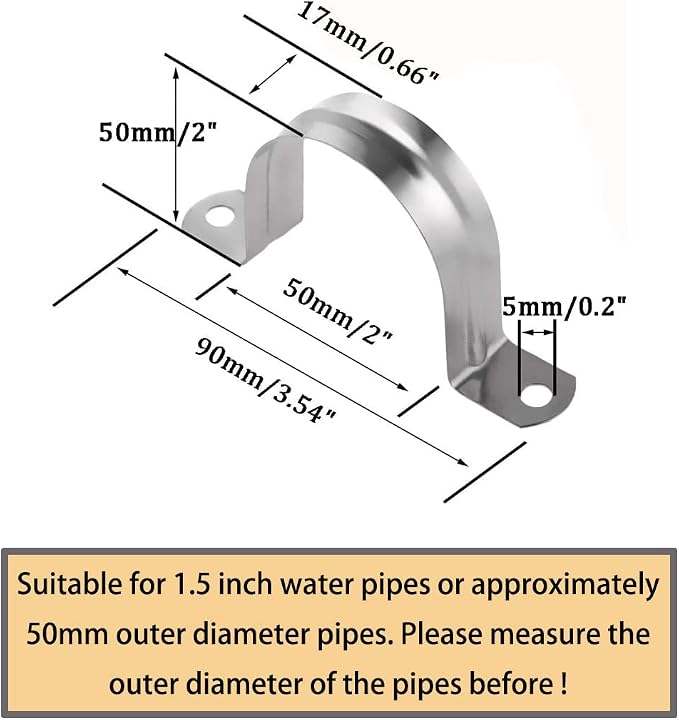 1.5inch Two Hole Strap U Bracket Stainless Steel Tube Strap Tension Clip - Image 2