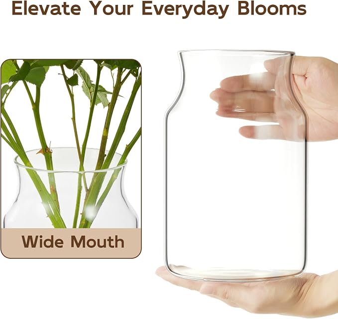 Clear Glass Vase, Large Flower Vase, 9-inch Glass Flower Vase - Image 3