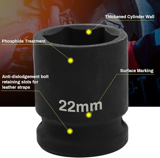 1/2" Drive 22mm Deep Impact Socket, 6 Point Chrome Molybdenum Steel Heavy Duty - Image 5