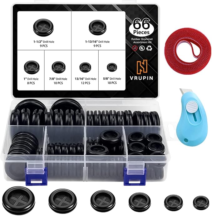 Vrupin 66Pcs Rubber Grommet Assorted Kit, Drill Hole Firewall Hole Plugs Wire by Vrupin