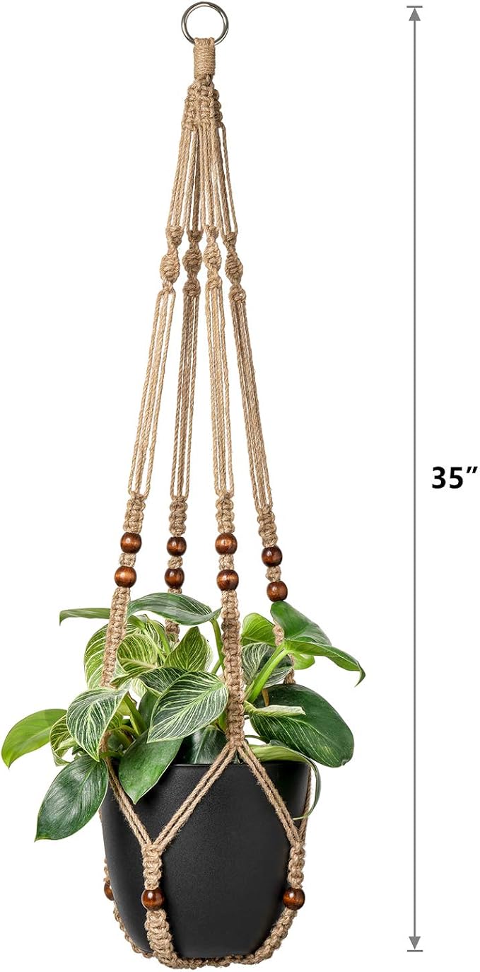 Mkono Macrame Plant Hanger Indoor 35 Inch Hanging Planter Basket Brown 2Pcs | - Image 6