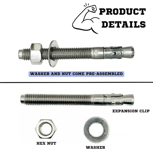 Mighty Fasteners Wedge Anchors – Heavy-Duty 304 Stainless Steel Expansion Bolts - Image 7