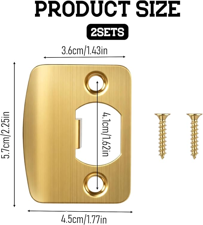 Gold Door Strike Plate, 5.7x4.5cm/2.25x1.77in Universal Strike Plates - Image 2