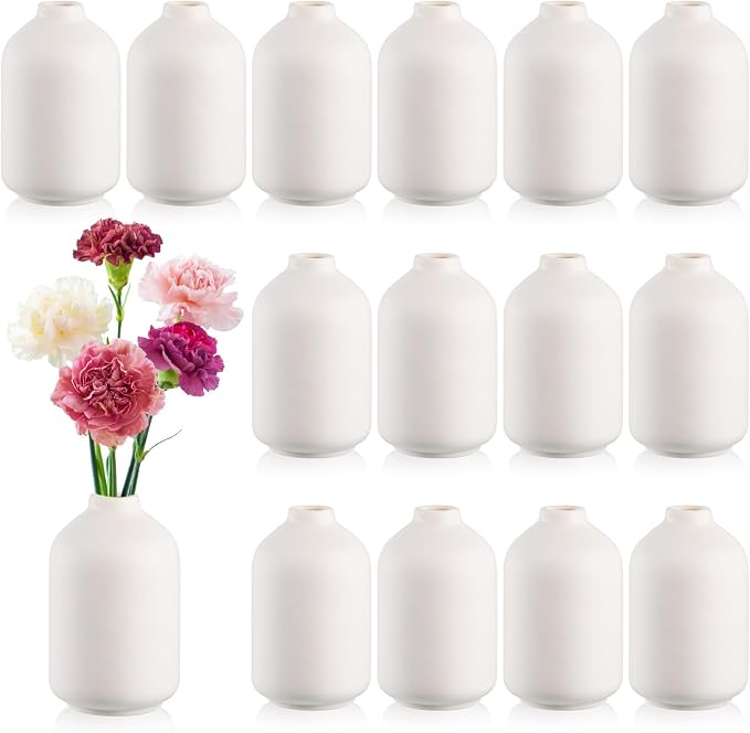 Tioncy 15 Set 5.5"*3" White Ceramic Bud Vases Bulk Boho Valentine's Day by Tioncy