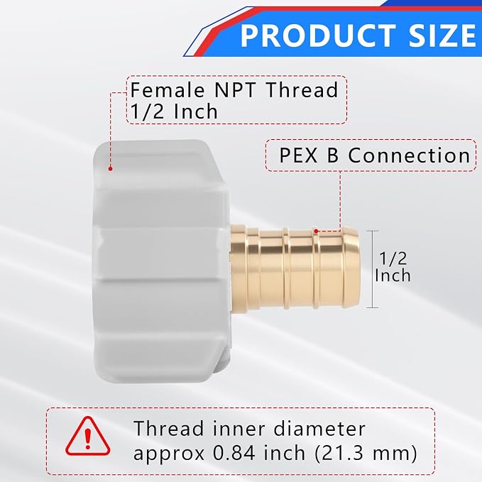 1/2" Pex x 1/2" Female NPT Swivel Adapter No-Lead Brass Crimp Fitting, PEX-B - Image 2