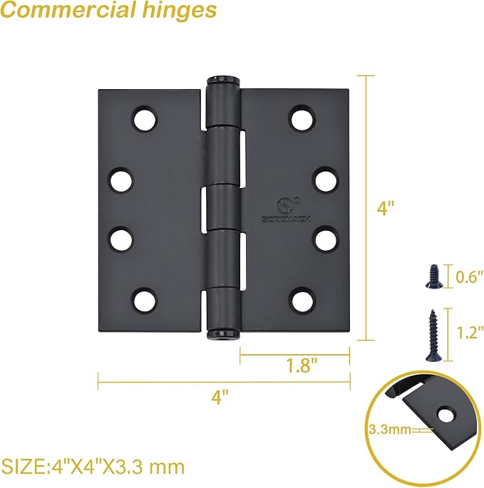 Matte Black Heavy Duty Door Hinge 4 X 4 Inch Commercial Hinges Square Corners - Image 3