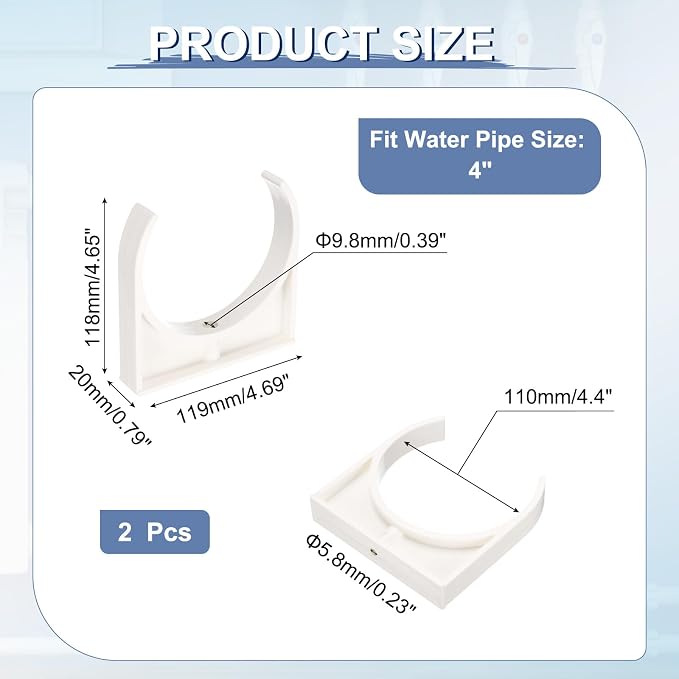 uxcell 2 Pcs PVC Water Pipe Clamps Clips, 110mm ID U-Shaped Water Pipe Buckles - Image 2