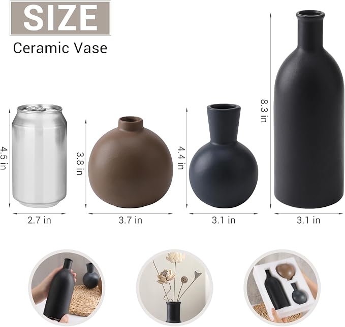 Small Ceramic Vase Set of 3, Boho Modern Flower Vase Room Decor, Farmhouse Decor - Image 4