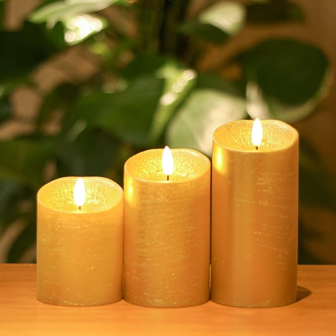 ANGELLOONG Gold Pillar Candles, Flameless Candles - Image 2