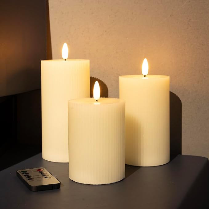 Ribbed Flameless Pillar Candles Battery Operated - Image 6