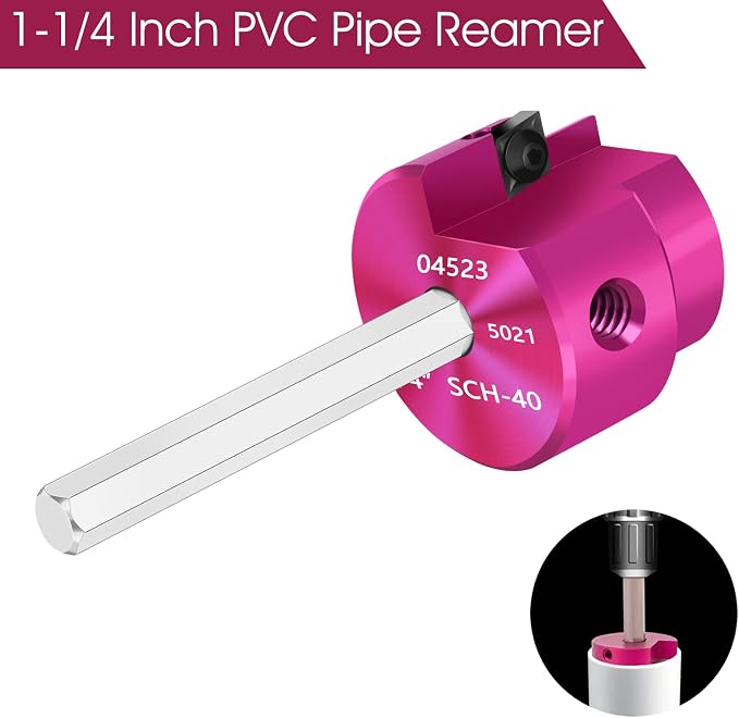 PVC Pipe Reamer 1-1/4 Inch PVC Fitting Saver w/ 3/8-Inch Hex Shaft | Socket - Image 3