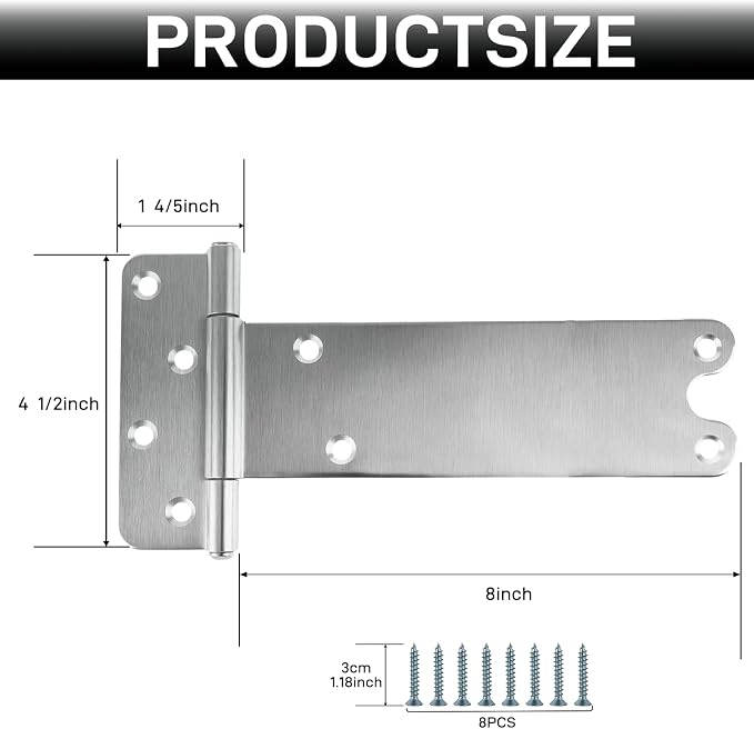 4 Pack 8” Door Hinges, 300 Lbs Capacity Heavy Duty Gate Hinges | T Gate Hinges - Image 2