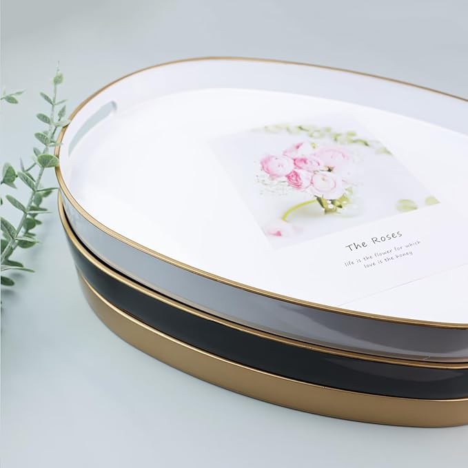 Gold Oval Decorative Tray with Handles, Versatile Serving Tray - Image 5