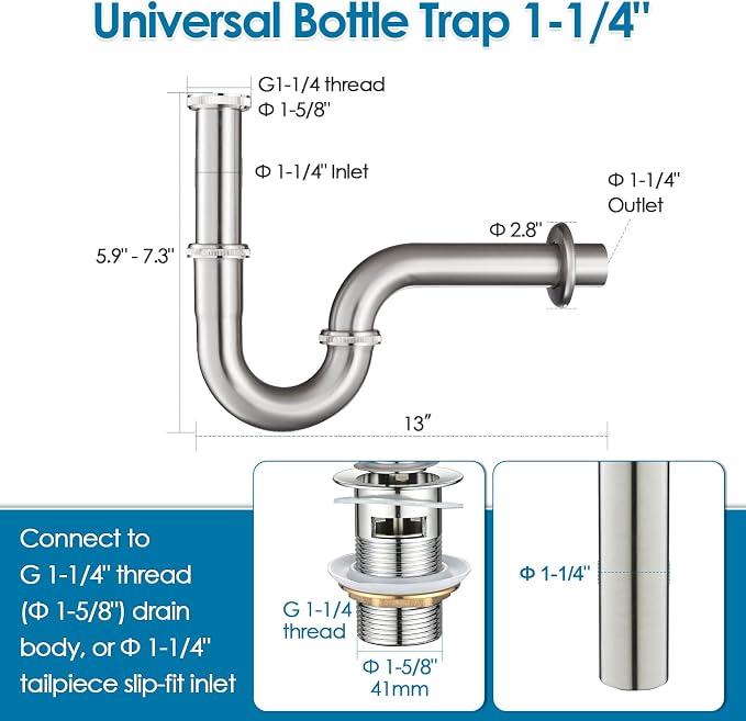 ROVOGO 1-1/4" Stainless Steel P-Trap Kit - Image 5