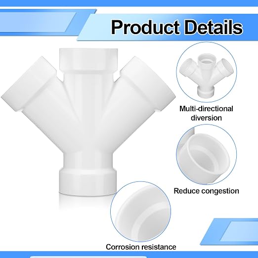 Pushglossy 2 Pcs 1 1/2 Inch Schedule 40 PVC Dwv Double Wye Fitting | Schedule - Image 3