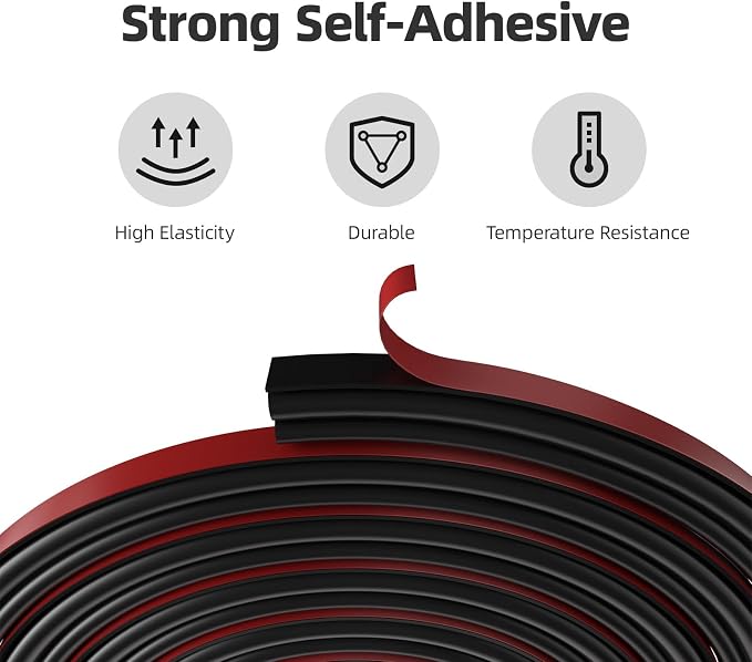 Black D-Shape Weather Stripping 40Ft | Self-Adhesive Rubber Seal Strip - Image 4