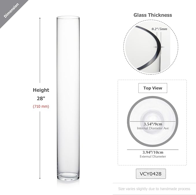 WGVI Quality Thick Weighted Tall Clear Cylinder Glass Vases, Flower Arrangement - Image 2