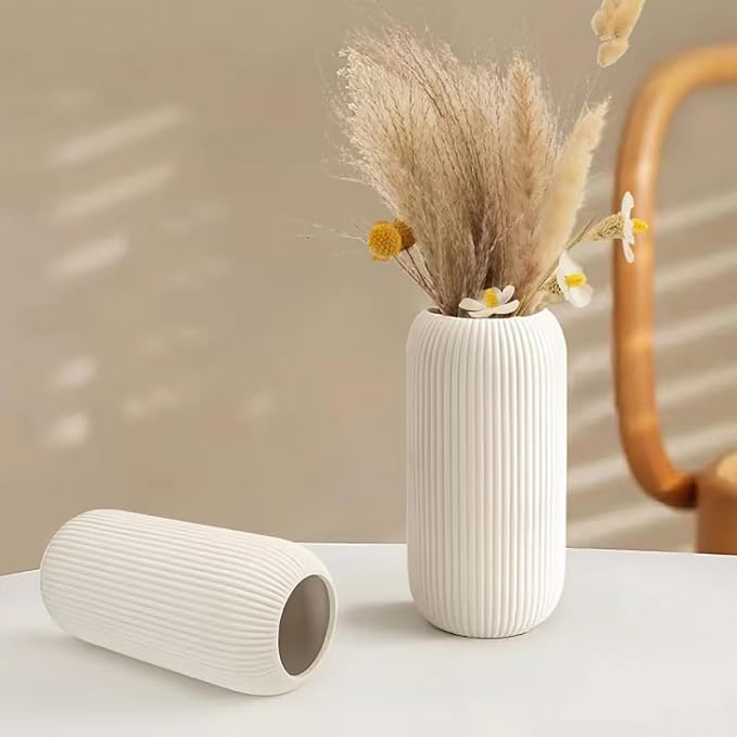 Ceramic Vase for Flowers – Modern Small Ribbed Textured Flower Vase for Home - Image 3