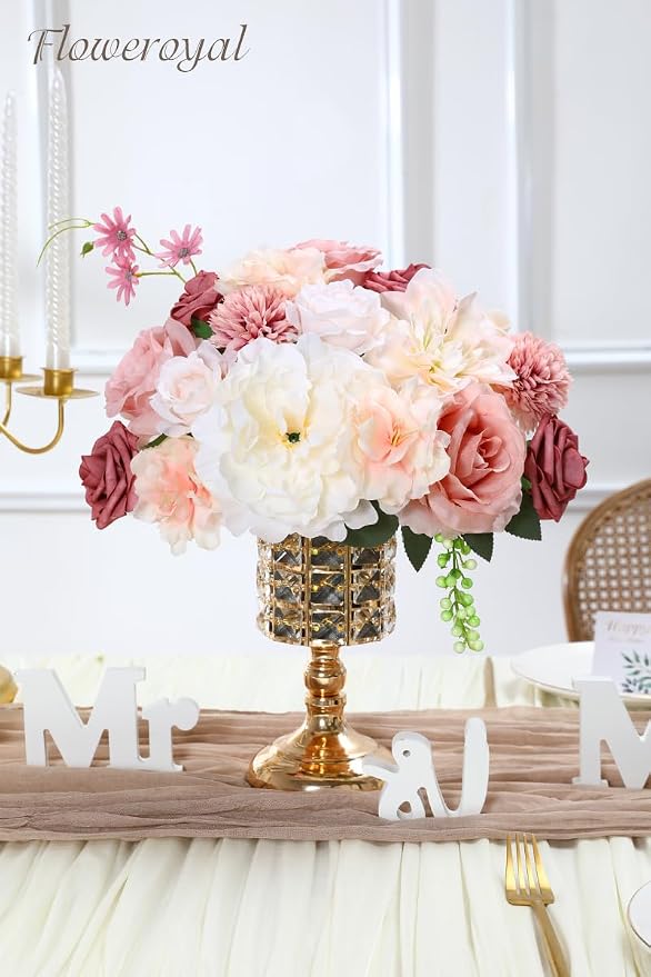 Artificial Flowers Combo Pink Flowers Mix Silk Flowers Dahlia Roses - Image 3