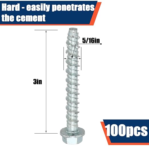 Tandefio 100 Pack 5/16 x 3 Concrete Anchors and Screw Kits Galvanized | Large - Image 2