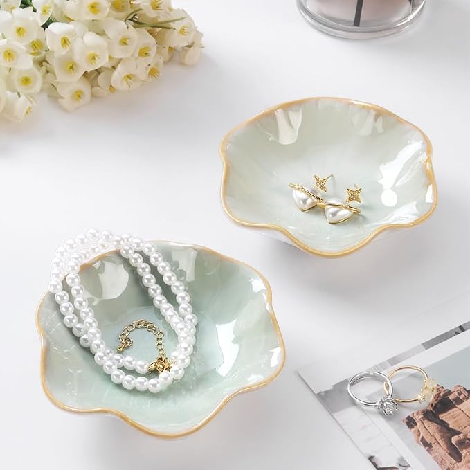 JAMEND CLXP 2PCS Lotus Leaf Shape Ring Holder Dish, Small Key Bowl, Ceramic - Image 3