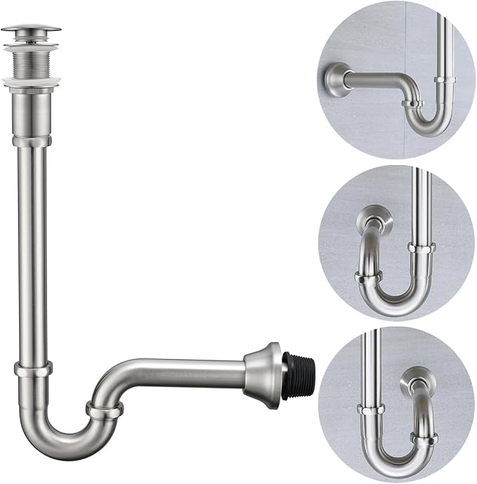 RANDOM Brass P Trap with Pop Up Drain Stopper Kit Without Overflow, Brushed by RANDOM