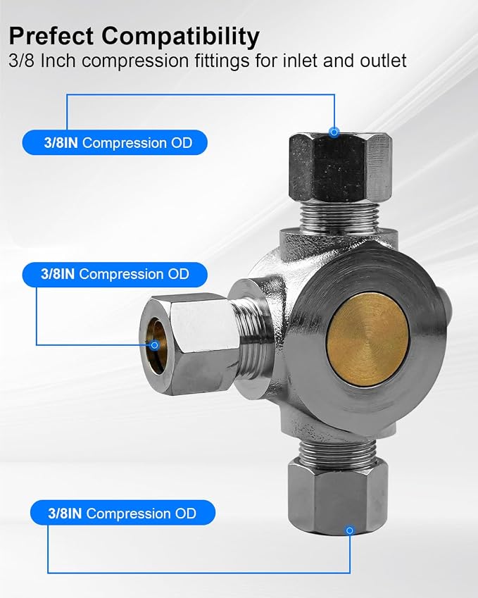 Water Mixing Valve Fit for 3/8" Compression Fittings on Inlets and Outlet | Hot - Image 2
