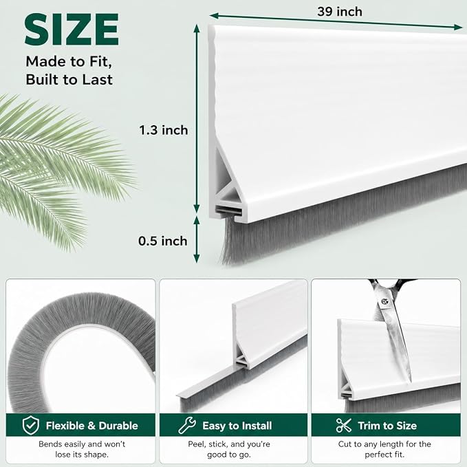 Door Draft Stopper with Brush, 1 Pack | Self Adhesive Weather Stripping - Image 4