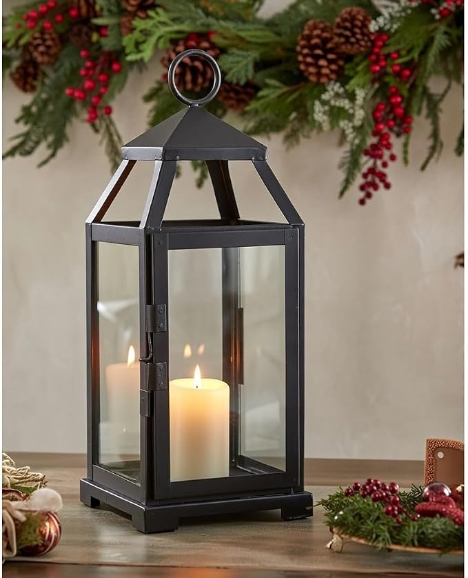 Hosley 14 Inch High Large Clear Glass Iron Classic Style Lantern Elegant Candle - Image 2