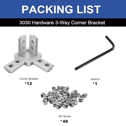 12pcs 3030 Hardware 3-Way Angel Bracket Corner Connector Silver | - Image 3