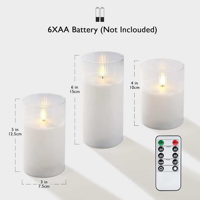 Amagic White Ribbed Glass Flameless LED Pillar Candles - Image 6